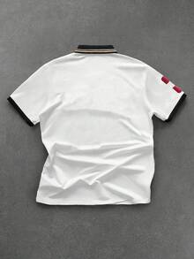 Manfinity Roghcode Men's Comfortable Fashion Letter Print Short Sleeve Polo Shirt - White - View 2