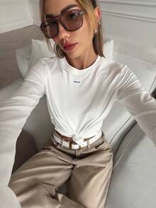 Livesso Women's Solid Color Basic T-Shirt, Autumn - White - View 4