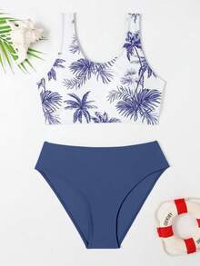 Teen Girl Cây Dừa In Dây Miễn Phí Bikini Set Bãi Biển Mùa Hè - Màu xanh lam - Xem 1