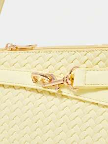 SHECARRY Women's Shoulder Bag, Stray Bag,  Light Yellow Woven Texture Material, Faux Leather, Fashionable And Elegant, Simple And Versatile, Customizable, Classic And Versatile, Suitable For Commuting, Office, Dating, Daily, Shopping, Afternoon Tea And Other Occasions - Butter Yellow - View 5