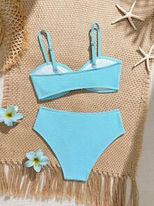 SHEIN Teen Girl Fashionable Minimalist Metal Starfish Decor Bikini Set - Blue - View 2