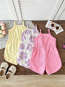 SHEIN Playful Pals 女婴/幼儿碎花简约吊带连体衣 - 彩色 - 查看 2