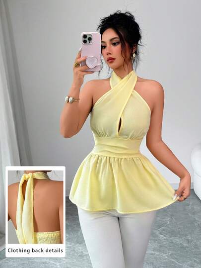 Modelyn Áo kiểu ôm dáng thời trang thắt dây chéo, thích hợp cho mùa xuân/hè.