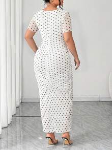 Velvienne Plus Size Leopard Print Short Sleeve Bodycon Dress, Slimming Fit Versatile Daily Wear, Spring/Summer - White - View 2