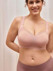 Bralution 1 Pc Plus Size Women's Seam-Free Padded Wirefree Bra With Adjustable Wide Straps, Comfortable Supportive Fit, Lift - Dusty Pink - View 5