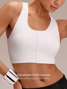 GLOWMODE FeatherFit™-Sculpt FlowFit Breathable Sweat-Wicking Stretchy Mesh Back Adjustable Crop Front Closure Sports Bra Running Workout Gym - White - View 3