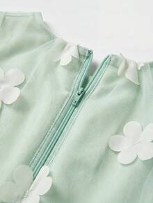 SHEIN Glamorique Kids Đầm công chúa không tay cổ tròn in hoa cho bé gái, đầm dự tiệc, đầm bé gái cầm hoa, đầm hoa 3D, đầm dự tiệc sinh nhật, đầm cưới, đầm ngày lễ. - màu xanh lá - Xem 7