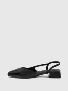 CUCCOO BIZCHIC Zapatos de tacón bloque con punta fina y diseño de bloques de color para mujer, primavera/verano - Negro Noche Brillante - Ver 3