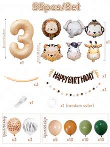 MINKOJA MINKOJA 55 piezas Conjunto de globos de animales, globo de número de 32 pulgadas de color marrón café retro, globo de aluminio de animales de safari caramelo para decoraciones de fiesta de cumpleaños de animales, decoración de globos para vacaciones de verano, baby shower - Ver 13