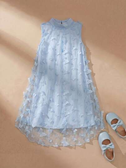 SHEIN Young Girl' Solid Color Sleeveless Ruffle Collar Elegant Summer Dress, Suitable For Party Dressing And Summer Wear