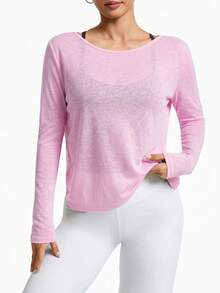 Easithlete Easithlete 女士极简百搭露背打结长袖透视运动T恤 - 淺粉色 - 查看 2