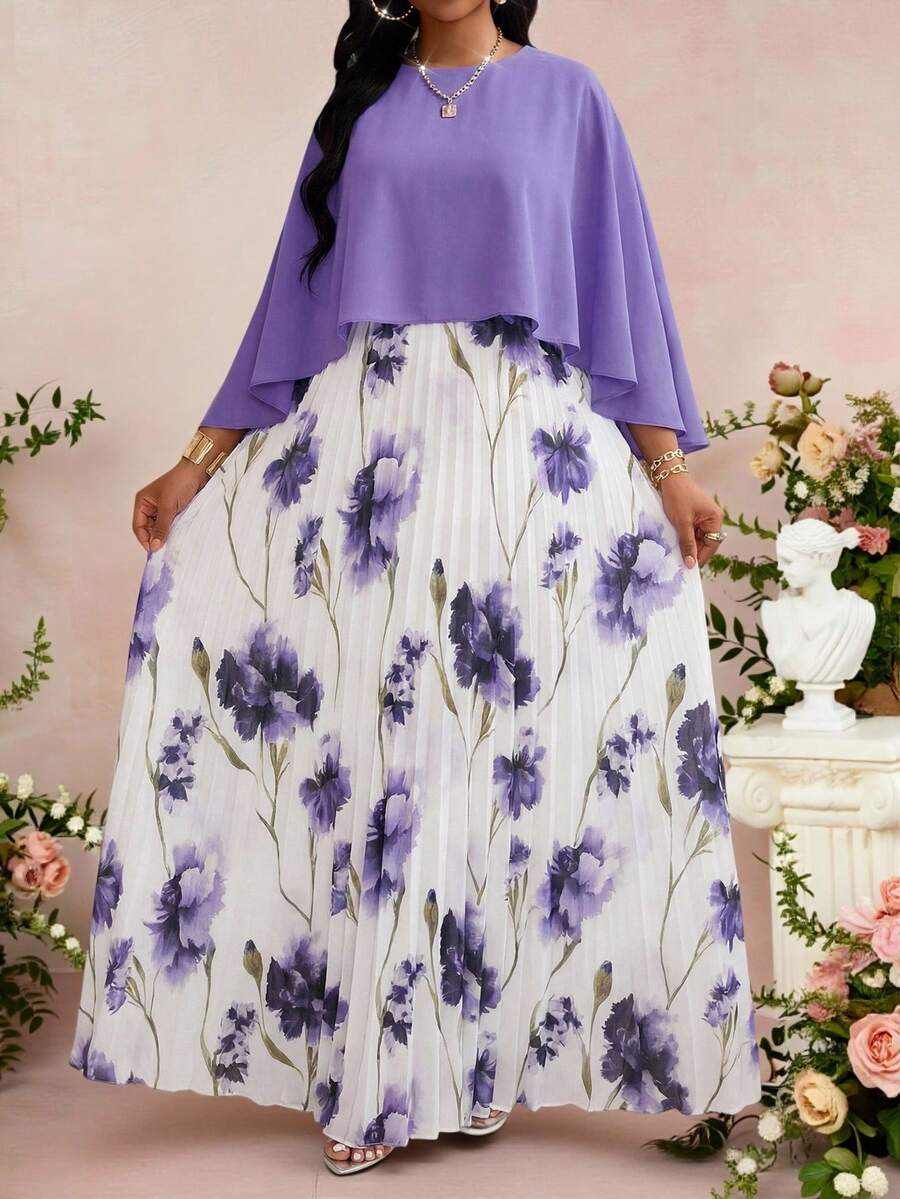Fleurora Đầm hè thanh lịch dành cho nữ cỡ lớn, in hoa, phối họa tiết, xếp ly. - Hồng - Xem 1