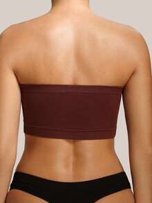 1pc Women Seamless Minimalist Bandeau Bra - Mocha Brown - View 2