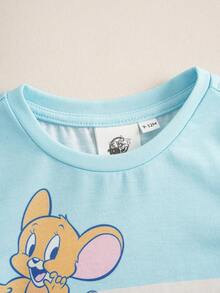 TOM & JERRY X SHEIN Baby Boy Cartoon Print Contrast Color Round Neck Short Sleeve Romper - Multicolor - View 4
