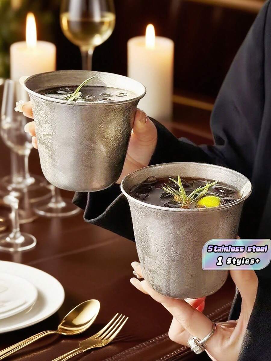 New Vintage-Style American Stainless Steel Coffee Cup, Water Cup, Cold Drink Cup, Thick Wide Mouth, Industrial Style Cup - Multicolor - View 1
