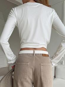 Livesso Women's Solid Color Basic T-Shirt, Autumn - White - View 2
