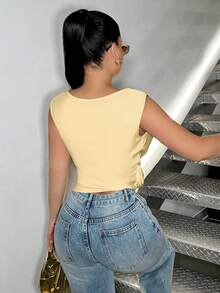 SHEIN SXY Blusa sexy con cuello en V profundo y drapeado en amarillo pálido para mujer de talla grande - amarillo ganso - Ver 2