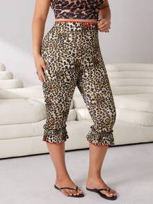 Solflare Leggings con volantes en el bajo con estampado de leopardo para mujer de talla grande - Multicolor - Ver 4