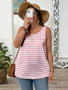 EMERY ROSE Plus Size Women Casual Striped Print Sleeveless Tank Top - Multicolor - View 4