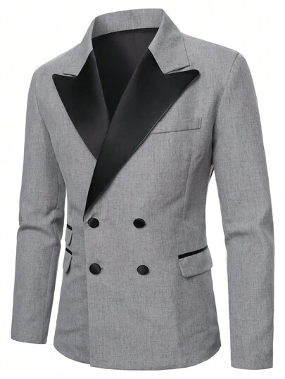 Manfinity Mode Chaqueta de traje de manga larga de estilo británico de negocios con contraste de color para hombres
