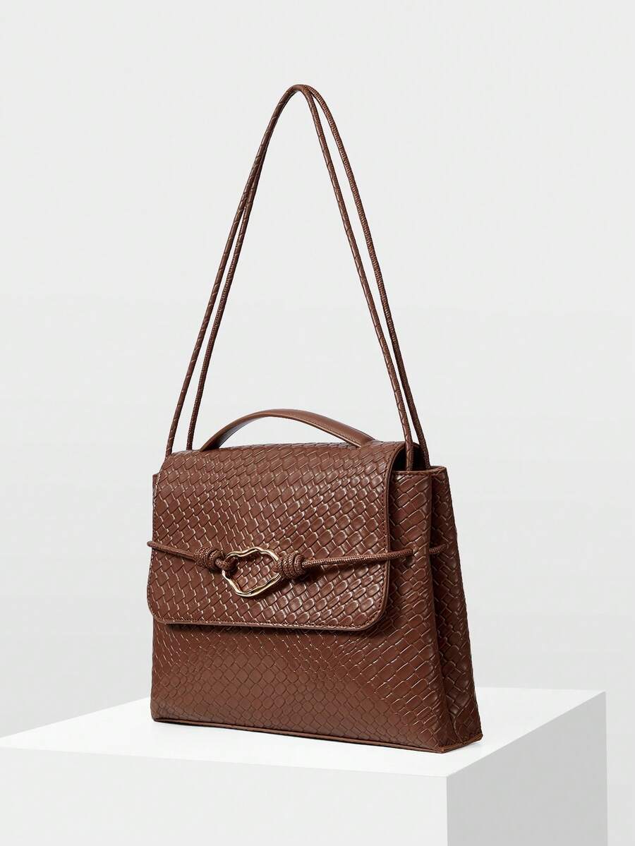 MOTF PREMIUM WOMEN'S BROWN FASHIONABLE CASUAL ELEGANT SHOULDER BAG WITH WOVEN EMBOSSED TEXTURE,LARGE CAPACITY,FOR COMMUTE, FOR SHOPPING,FOR DAILY - Brown - View 2