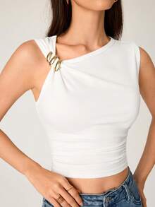 SHEIN BASICS Áo tank top và áo hai dây dành cho nữ - trắng - Xem 2