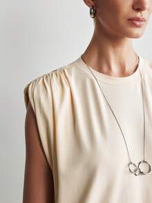 Aalyst Áo thun nữ mùa xuân/hè mới, chất liệu cotton & linen, kiểu dáng tối giản, đa năng, phù hợp đi làm và dự tiệc, thiết kế xếp ly thanh lịch, cổ tròn, màu mơ, thời trang. - Màu be - Xem 5