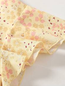 EMERY ROSE Women's Ditsy Floral Regular Fit Vacation Casual Commute Shirt With Ruffle Sleeves - Light Yellow - View 4
