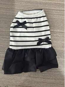 宠物衣服 条纹简约透气狗狗连衣裙 适合小型宠物 - 黑與白 - 查看 15