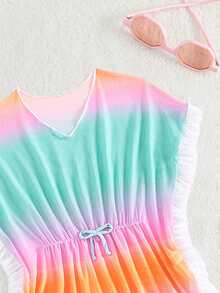 SHEIN 时尚女童幼儿渐变色印花罩衫，适合海滩、泳池、派对 - 彩色 - 查看 3