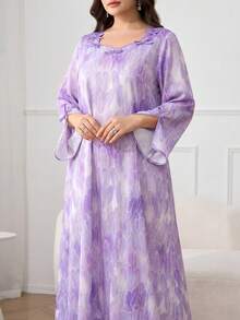 Al Najma Plus Size Women Loose Fit Bow Decor Arabian Dress - Multicolor - View 6