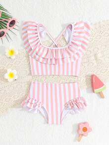New Arrival Fashion Baby & Baby GirlLeopard Print Ruffle Trim 2-Piece Bikini Set - Pink - View 7