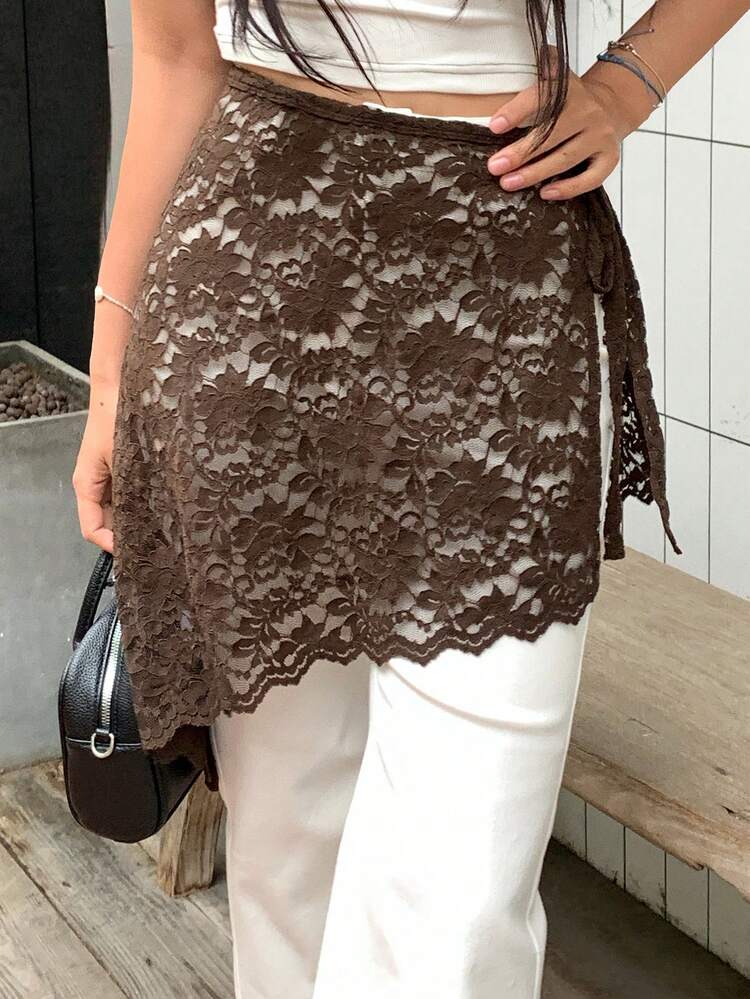 Women's Lace Textured Tie-Wrap Elegant Skirt