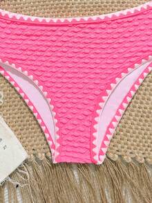 Girls Pink 2Pcs Bikini Set,Cute Textured Fabric Halter Neck Two-Piece Swimwear,Summer Beach Vacation Holiday Outfits For Tweens,Quick-Drying Floral - Hot Pink - View 4