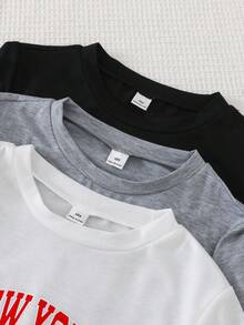 SHEIN 兒童 6件組 青少年男孩 白色夏季休閒開學穿搭 寬鬆城市字母圖案圓領針織短袖上衣與短褲套裝，運動風 - 彩色 - 查看 8