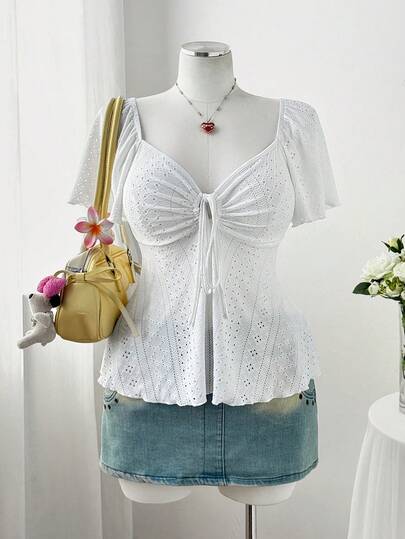Sweetra Áo kiểu nữ mùa hè dệt kim gân cổ chữ V tay cánh hoa buộc dây gợi cảm dành cho châu Âu và Mỹ