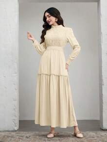 Graceveil Vestido elegante con cuello alto, mangas raglán y dobladillo con volantes para mujer - Albaricoque - Ver 7