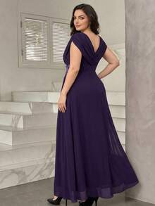 Modelyn Elegant Party Rhinestone & Pearl Embellished Plus Size Mother Of The Bride Dress Wedding - Purple - View 2