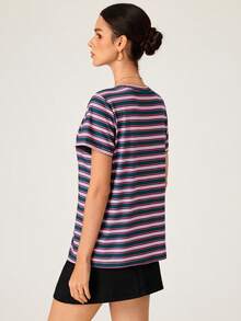 SHEIN BASICS 女款圓領短袖休閒基礎夏季T恤，適合女性高爾夫運動 - 彩色 - 查看 4