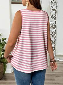 EMERY ROSE Plus Size Women Casual Striped Print Sleeveless Tank Top - Multicolor - View 2