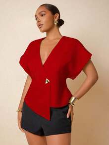 Hauture Top elegante & sexy para mujer talla grande, versátil para el trabajo y el transporte - Rojo - Ver 5