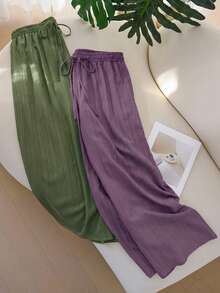 CosyJoli Pantalones rectos básicos de gasa texturizada de talla grande - Multicolor - Ver 3