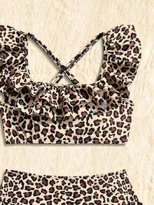 Bộ bikini 2 mảnh họa tiết da báo viền bèo nhún thời trang mới nhất cho bé gái - Nhiều màu - Xem 3