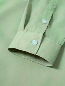 Manfinity Mode Camisa de manga larga de unicolor casual de negocios para hombres - Verde - Ver 5