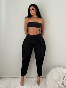 SHEIN SXY Women's Casual Chic Loose Solid Color Lantern Pants For Summer, Active Rave,Work Outfits For Women Black - Black - View 2