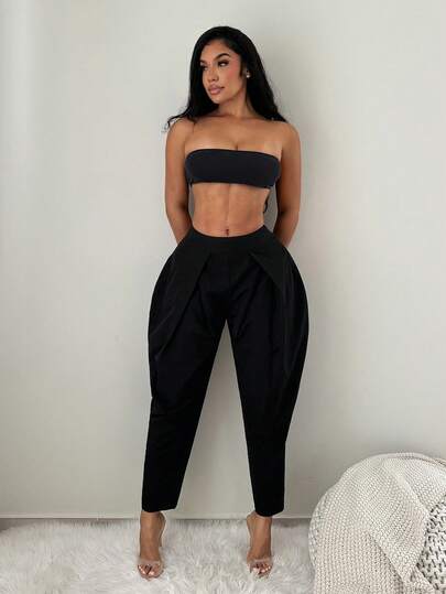 SHEIN SXY Quần ống rộng màu trơn dáng suông thoải mái cho nữ mùa hè