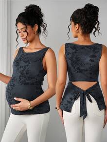 Áo tank top bầu không tay ôm sát, in họa tiết, thanh lịch dành cho phụ nữ. - Màu xanh hải quân - Xem 1