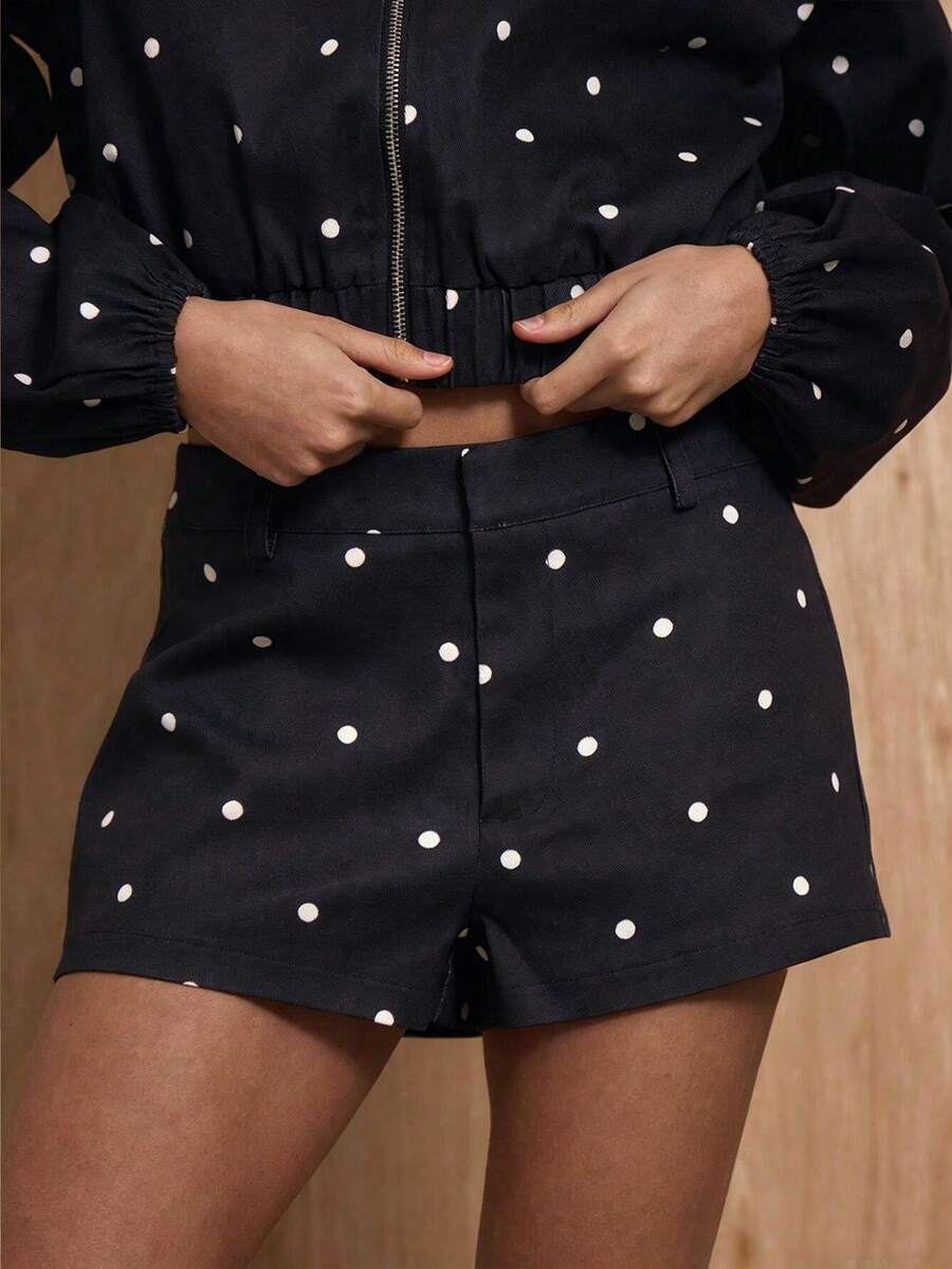 MUSERA 波点修身迷你短裤套装(仅下装)可爱性感外出点缀春夏假期节日春季 - 彩色 - 查看 1