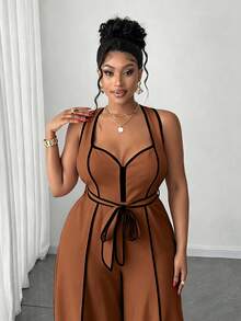 Maweii Plus Size Sexy Off-The-Shoulder Bow Jumpsuit - Brown - View 2