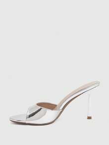 CUCCOO SZL Women's Spring And Summer New Silver One-Piece Open Toe High-Heeled Sandals Simple, Fashionable, Sexy And Comfortable Versatile Commuter Women's Sandals Open Toe Sandals Slippers - Iron plate silver - View 4